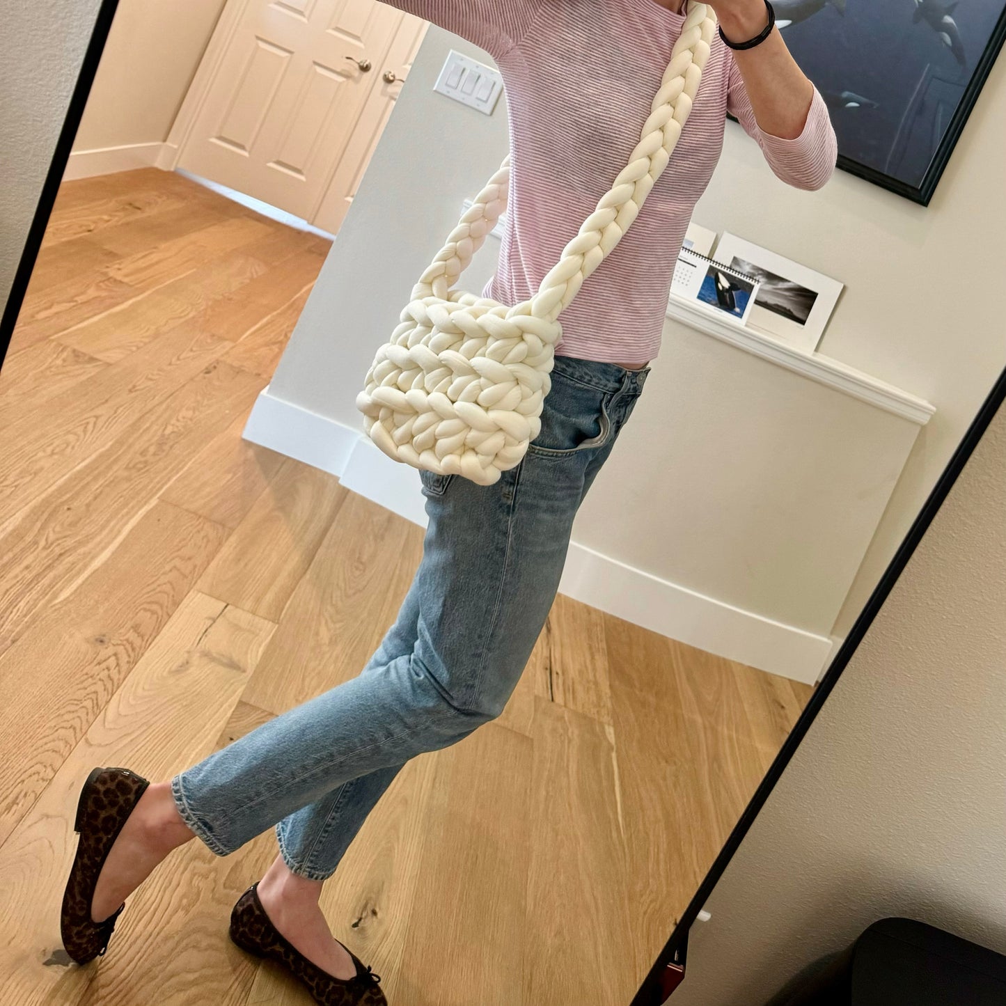 Messenger Chunky Knit Bag - Cream