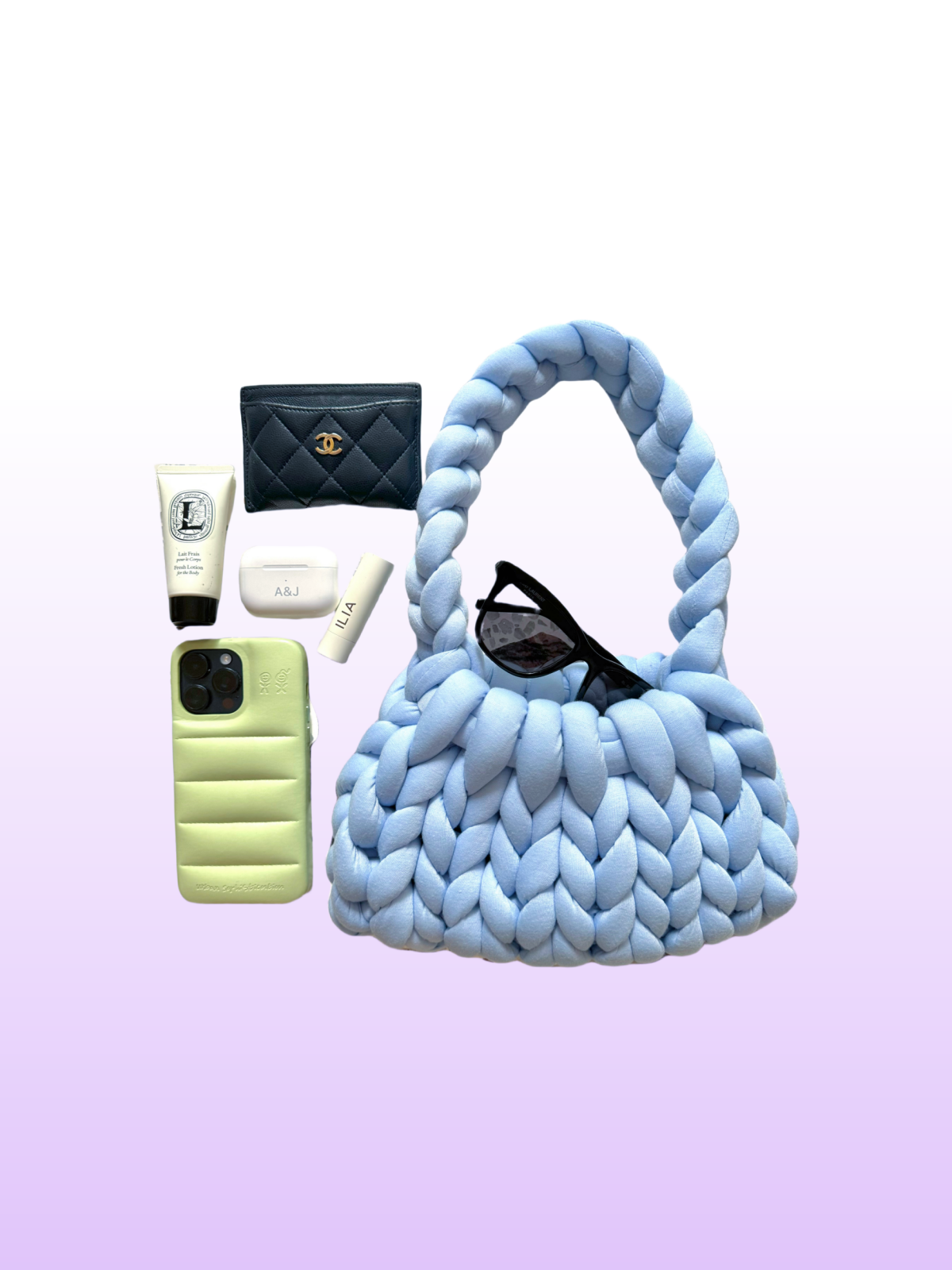 Medium Chunky Knit Bag - Sky